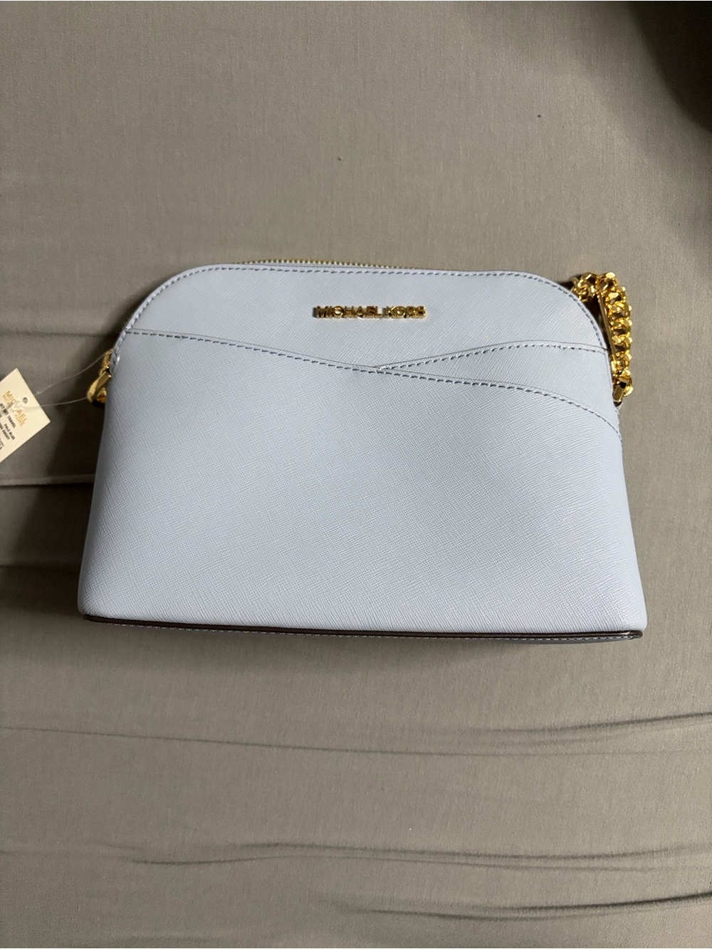 Michael Kors Dome Leather Jet Set Travel Crossbody in Pale Blue w/ Gold Hardware
